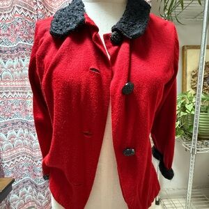 Elegant Red Wool Jacket with Black Accents